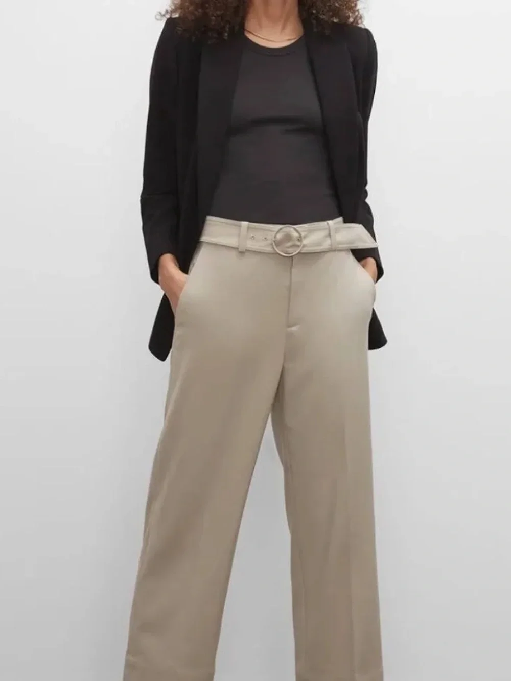 Club Monaco High-Waist Ring Belted Pants in Beige